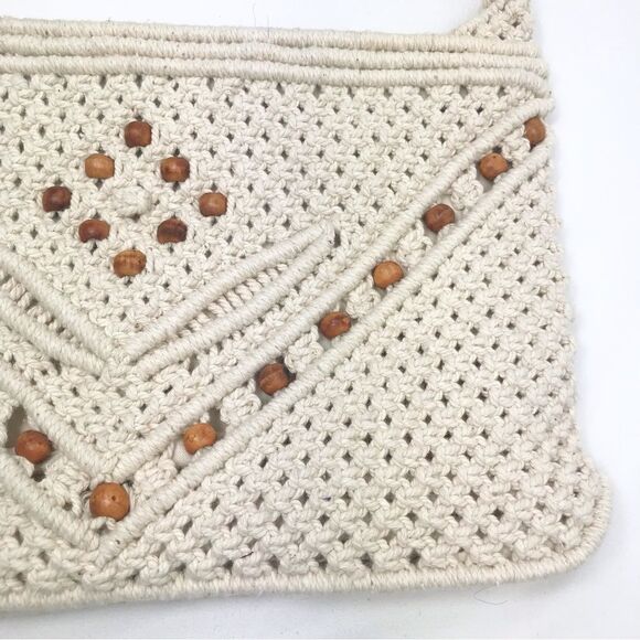 Cream Crochet Beaded Retro Boho Festival Shoulder Bag - Picture 4 of 11